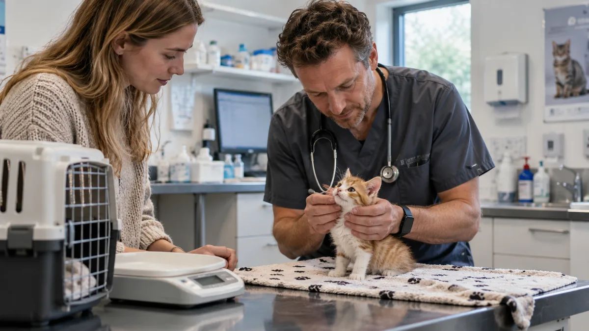 Een kat met de eigenaar tijdens een controle